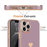 For Iphone 12 Pro Max Case For Women Girl, Cute Love-Heart Luxury Bling Plating Soft Back Cover, Raised Camera Protection Bumper, Silicone Shockproof Phone Case For Iphone 12 Pro Max, Lavender