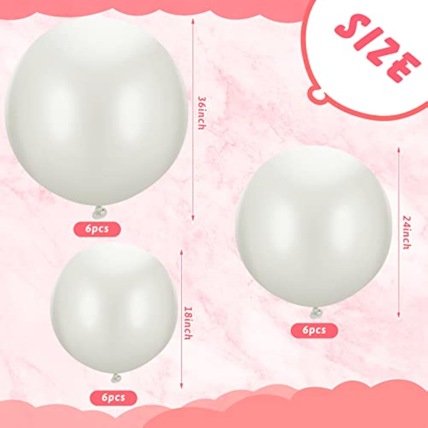 18 Pack 18/24 / 36 Inch Balloons Large Latex Giant Round Big Macaron Balloons For Wedding Birthday Party Baby Shower Decorations(White)