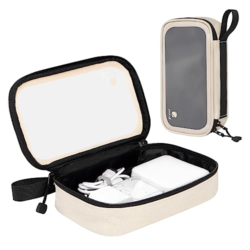 Clear Electronic Organizer, Tpu Cable Organizer Bag, Compact Cord Travel Organizer For Cables, Chargers, Phones, Usb Cords, Sd Cards (Beige)