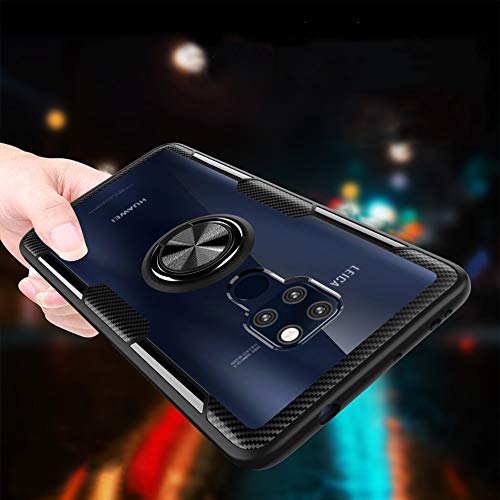 Clear Case for Huawei Mate 20 with Ring Holder,Slim Fit Case Transparent Hard PC Cover Huawei Mate 20 Case with Metal Plate for Magnetic Car Phone