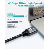 8K Hdmi Cable 6Ft (3 Pack), 48Gbps High Speed Hdmi 2.1 Cable Durable Nylon Bra