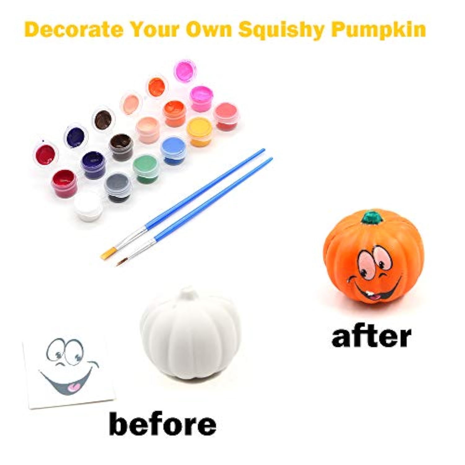 Paint Your Own Squishy Pumpkin 6 Pack - Slow Rising With Decorating Stickers Kids Crafts For Halloween Thanksgiving Party Favors