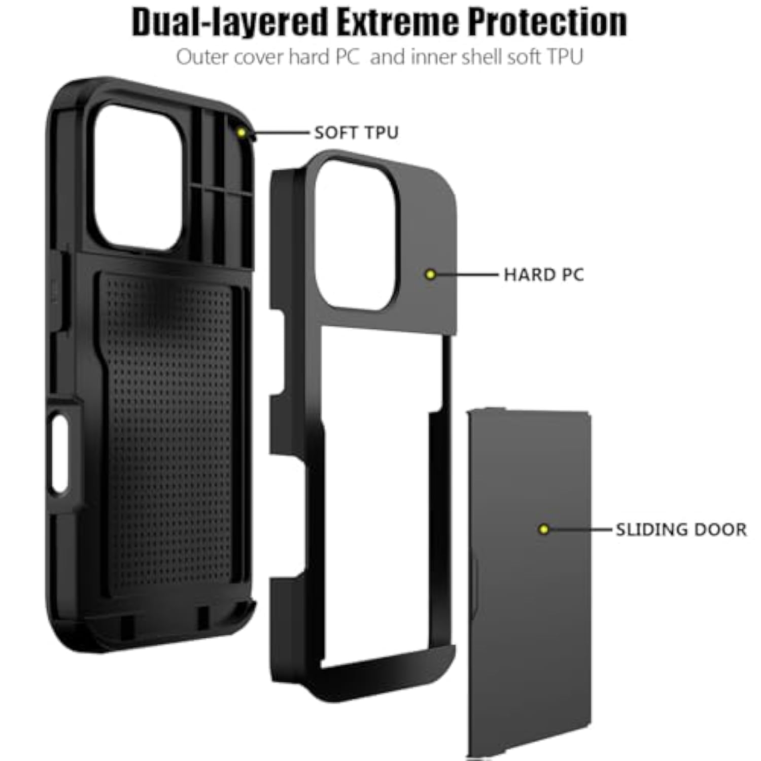 Compatible With 16 Pro Case With Card Holder Dual Layer Heavy Duty Protective Shockproof Hidden Card Slot Slim Wallet Phone Cover For 16 Pro For Women&Men 6.3 Inch(Black)