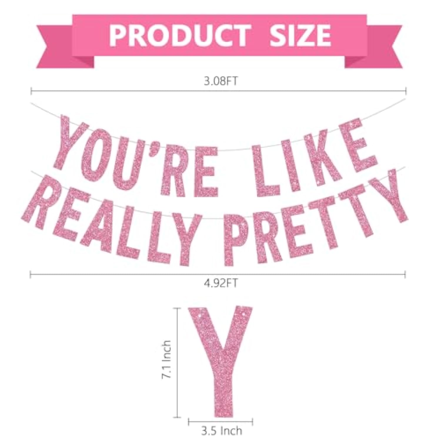 Pink You're Like Really Pretty Glitter Banner Pre-Strung Mean Girls Party Decor
