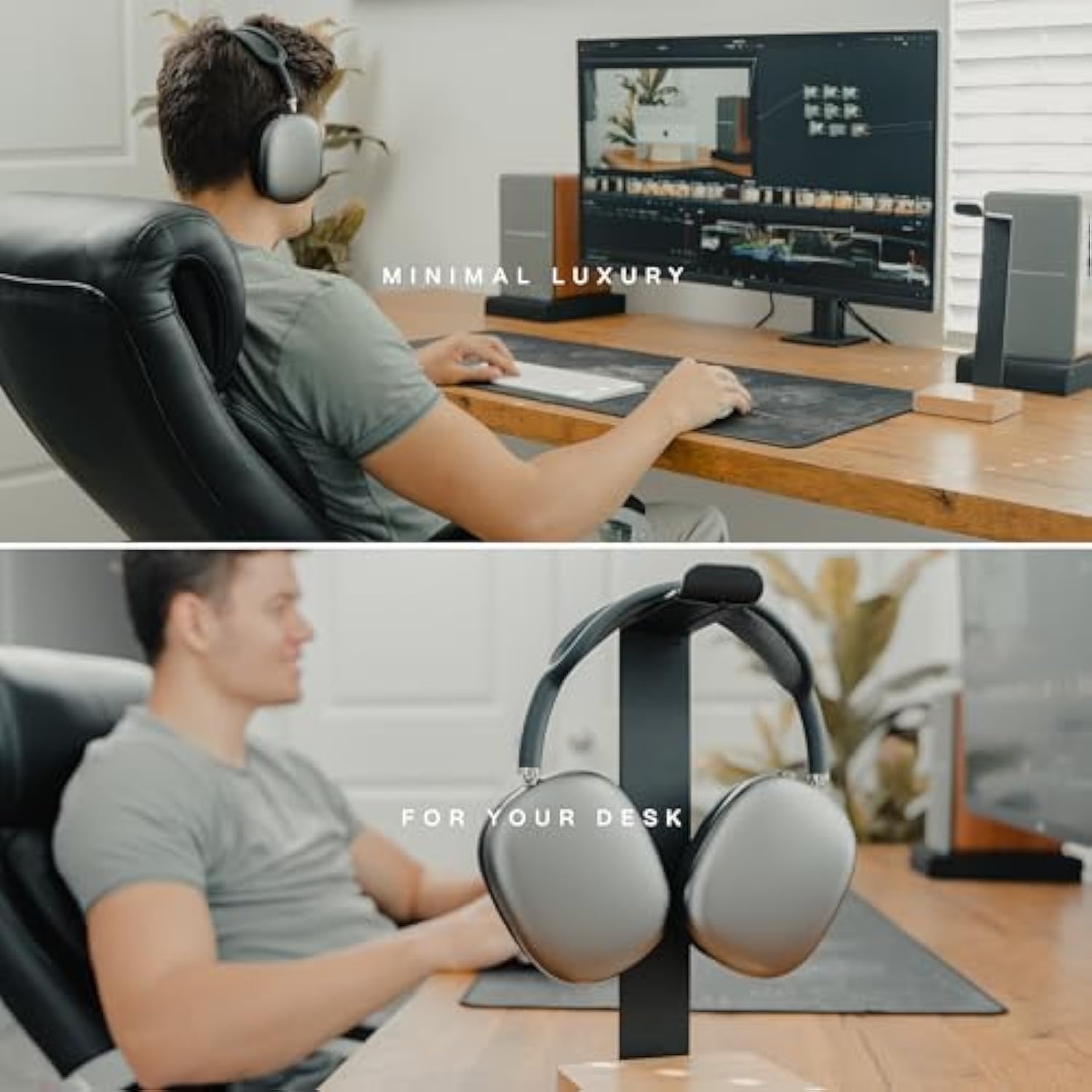 Universal Headphone Stand For Desk - Solid Wood Headset Stand For Desk - Heavy
