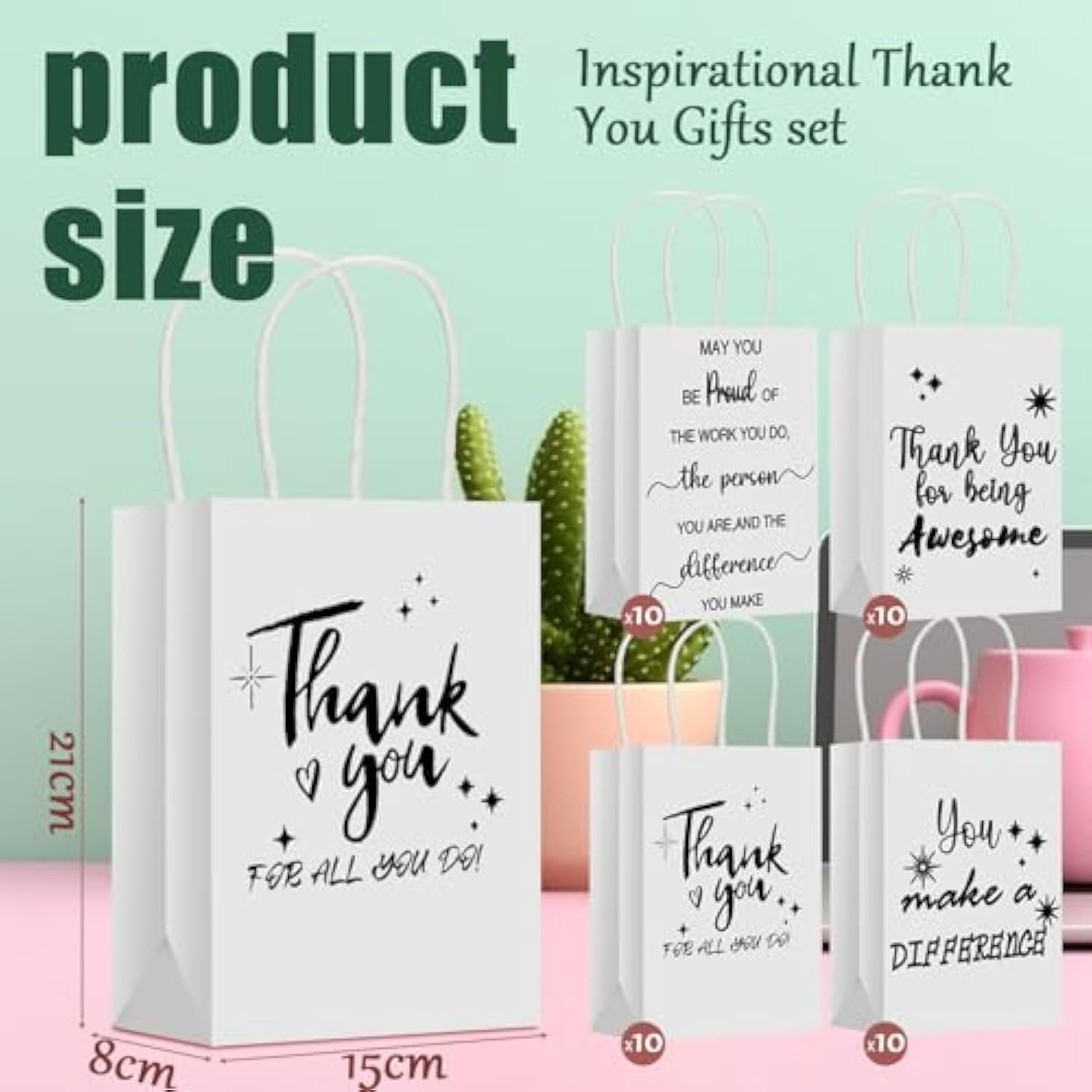 40 Pcs Thank You Gift Bags Bulk For Employee Associate Appreciation Gift Customer Coworker Staff Team Thank You For Being Awesome With Handles(Appreciation,White)