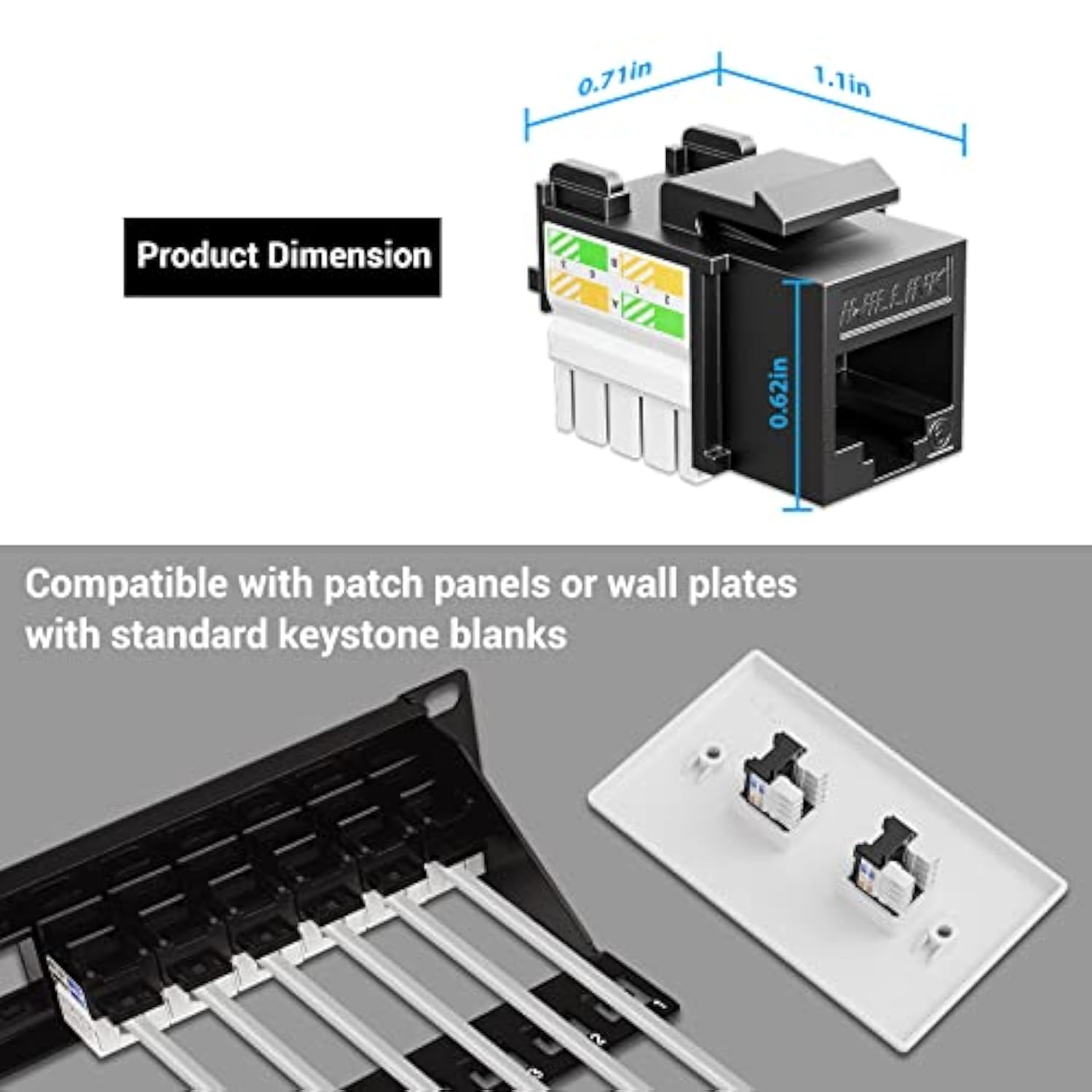 Cat6 Keystone Jack Rj45 Keystone Jack 50-Pack, Utp Modular Ethernet Jack Inser