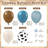 Western Cowboy Balloon Garland Arch Kit, Brown Slate Blue Dusty Blue Sand White Cow Print Balloons For Farm Western Cowboy Baby Shower Birthday Party Decorations