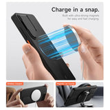 For Samsung Galaxy S25 Ultra Phone Case, Magnetic Protective Cover With Camera Cover & Adjustable Metal Kickstand For Galaxy S25 Ultra (2025)-Black