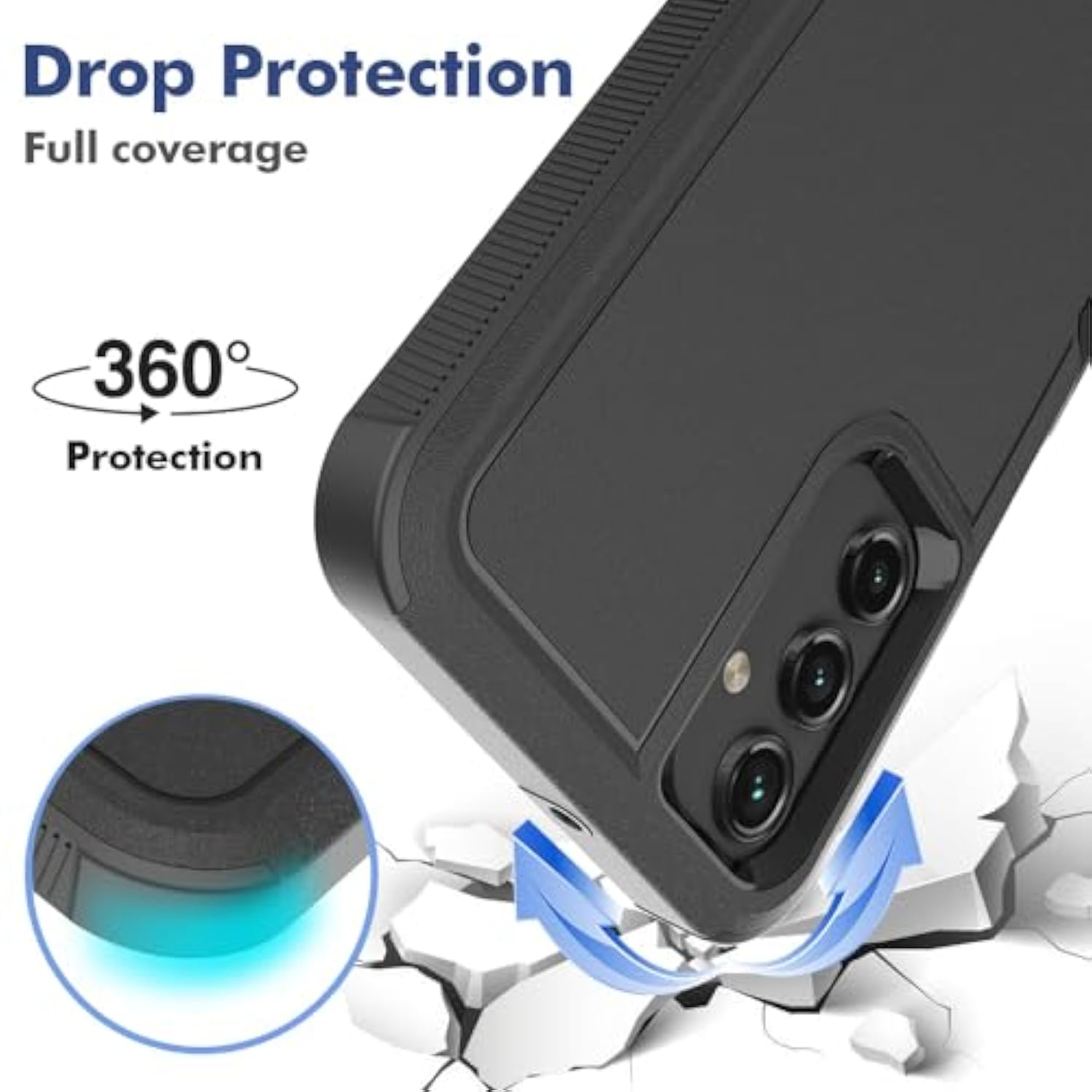 For Samsung Galaxy A15 5G Case: Dual Layer Protective Heavy Duty Cell Phone Cover Shockproof Rugged With Screen Protector - Protection Bumper Tough - Samsung Galaxy A15 5G 2024, Black