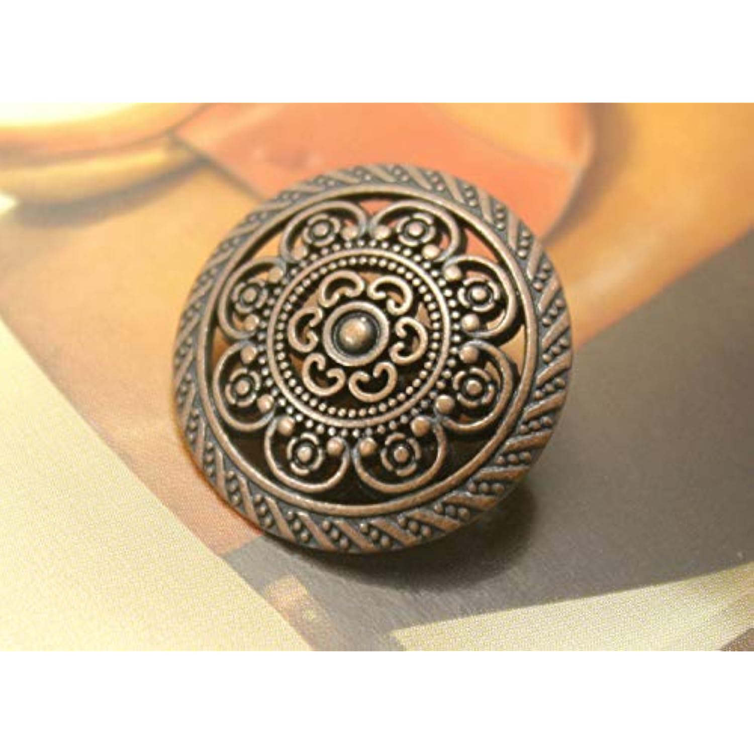 12 Pieces Lacework Filigree Antique Copper Metal Shank Buttons. 21Mm (