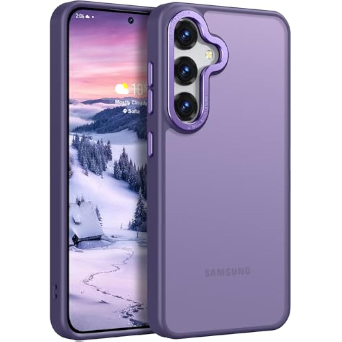 For Samsung Galaxy S25 Case, Skin Feel Translucent Frosted Anti-Scratch Protective Phone Cover For Samsung S25 With Semi-Clear Bumper Hard Pc Back Soft Silicone Edge, Matte Purple