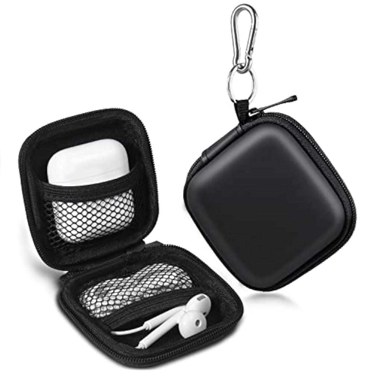 Earbud Case, Earphone Case Headphone Eva Earbud Holder With Stainless Steel Carabiner Cell Phone Accessories Organizer Mini Earbud Pouch For Wireless Earbuds, Bluetooth Headset, Sd Memory Card
