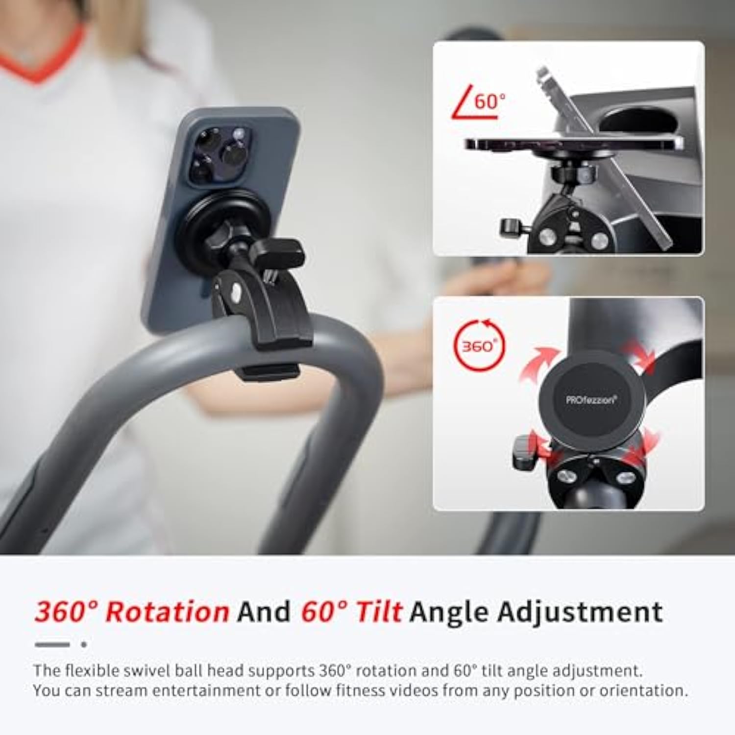Phone Holder Mount Magnetic Accessories: Fitness Equipment Gym Motorcycle Handlebar, Exercise Bike, Treadmill, Stroller, Cart, For Magsafe 16 15 14 13 12 Plus Pro Max & All Phone Stand Clamp