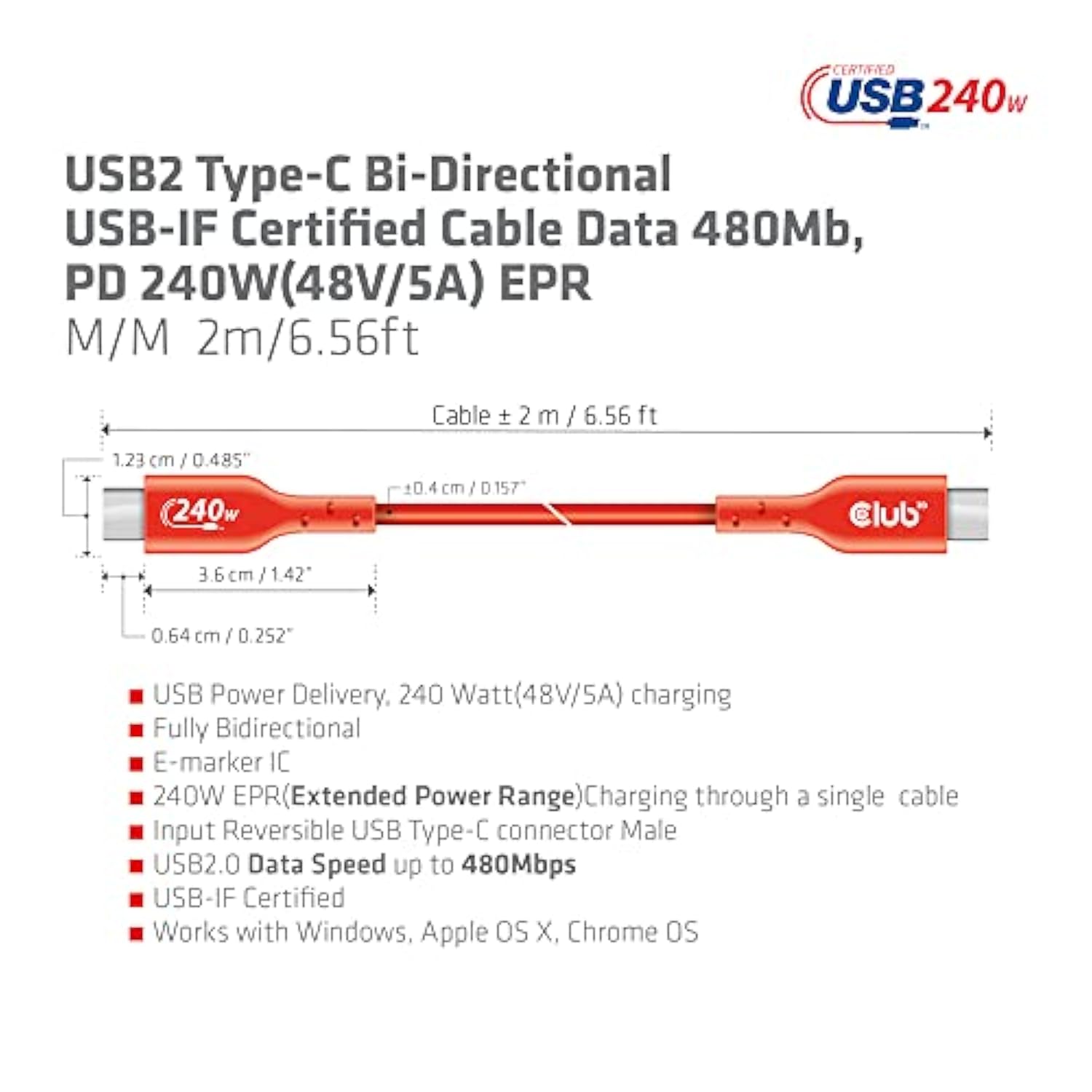 Cac-1573 Usb2 Type C To Type C Certified Bi-Directional Cable With 240W Chargi