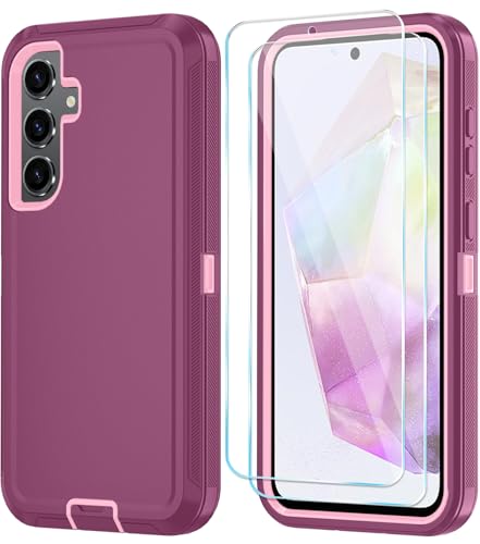 Phone Case For Samsung Galaxy A36 5G Case With Hd Screen Protector, Heavy Duty Shockproof & Dropproof 3-Layer Cover Phone Case For Galaxy A36,Wineredpink