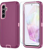 Phone Case For Samsung Galaxy A36 5G Case With Hd Screen Protector, Heavy Duty Shockproof & Dropproof 3-Layer Cover Phone Case For Galaxy A36,Wineredpink