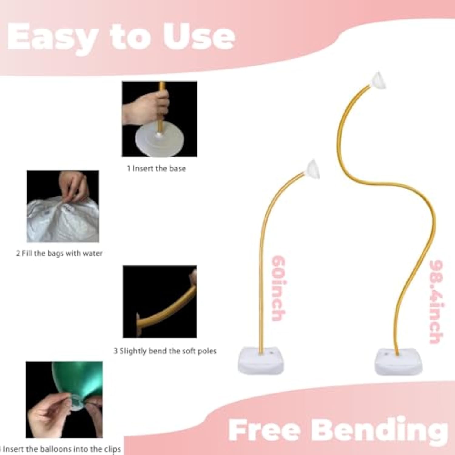 Balloon Arch Stand Kit 8.2Ft & 5Ft Gold Bending Arch for Parties & Events