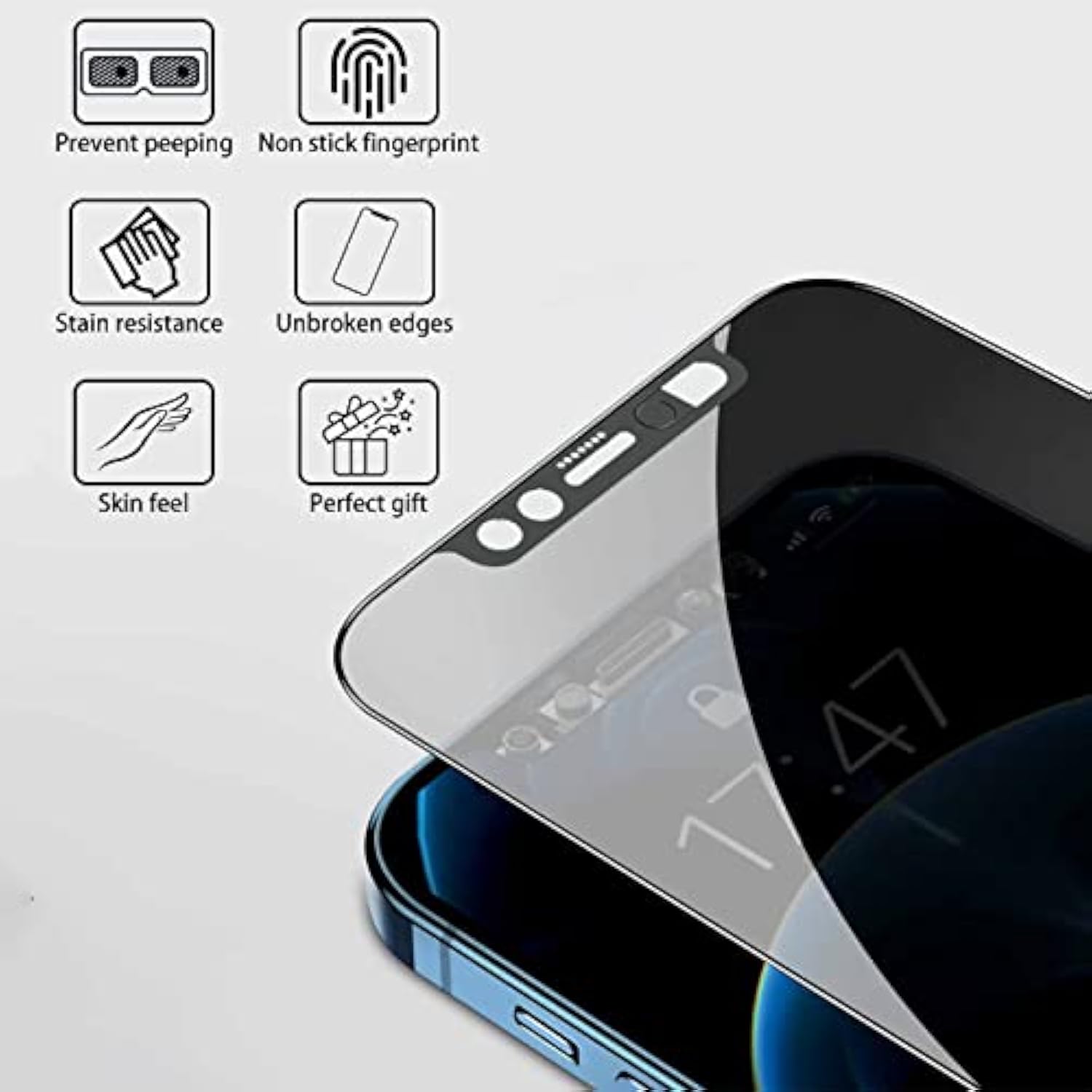 Privacy Screen Protector With Front Slide Camera Cover Compatible For Phone 13/13 Pro/Phone 14, Anti-Spy Tempered Glass Screen Protection And Spy Cover Protect Privacy, Not Affect Face Id