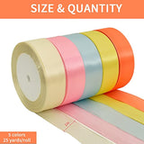 1 Inch X 125 Yards 5 Colors Satin Ribbon Rolls, Light Rainbow Candy Ma