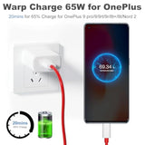 65W Warp Charger For Oneplus 13R Open Pad 10 Pro 10R 9 Pro 9 8T, 10V 6.5A Rapid Wall Power Adapter Fast Charger Block Replacement For Oneplus Nord 2T/9R/9Rt With Usb A To C Charge Cable 3.3Ft