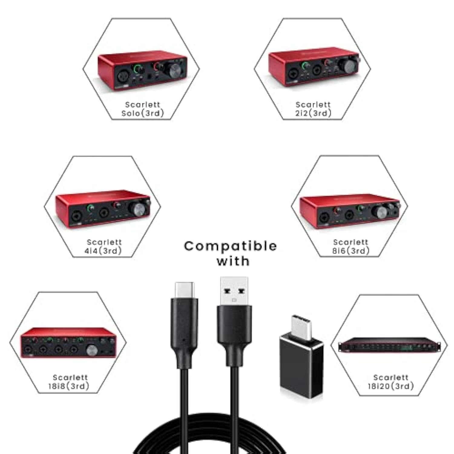 Type C To Usb Cable Compatible With Focusrite Scarlett Solo(3Rd Gen), Scarlett