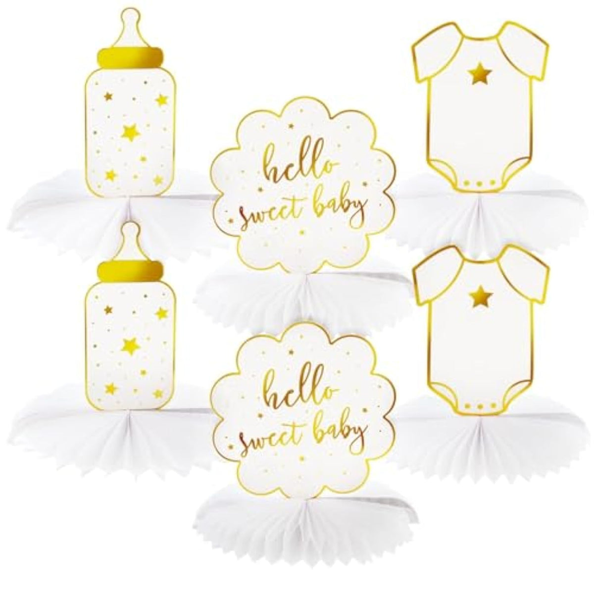 Baby Shower Decorations & Centerpieces - 12-Piece White & Gold Honeycomb Paper Set - Gender Neutral Table Toppers & Table Top Decor, 3 Designs