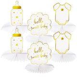 Baby Shower Decorations & Centerpieces - 12-Piece White & Gold Honeycomb Paper Set - Gender Neutral Table Toppers & Table Top Decor, 3 Designs