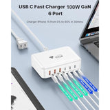 Usb C Fast Charger, 100W Gan 6 Port Usb C Fast Charging Station Hub Block Cube, Qc Usb A And Pd Usb C Wall Charger Power Multiple Usb Charger Plug For Iphone 16 15 14 13 12 Pro Max, Macbook, Samsung