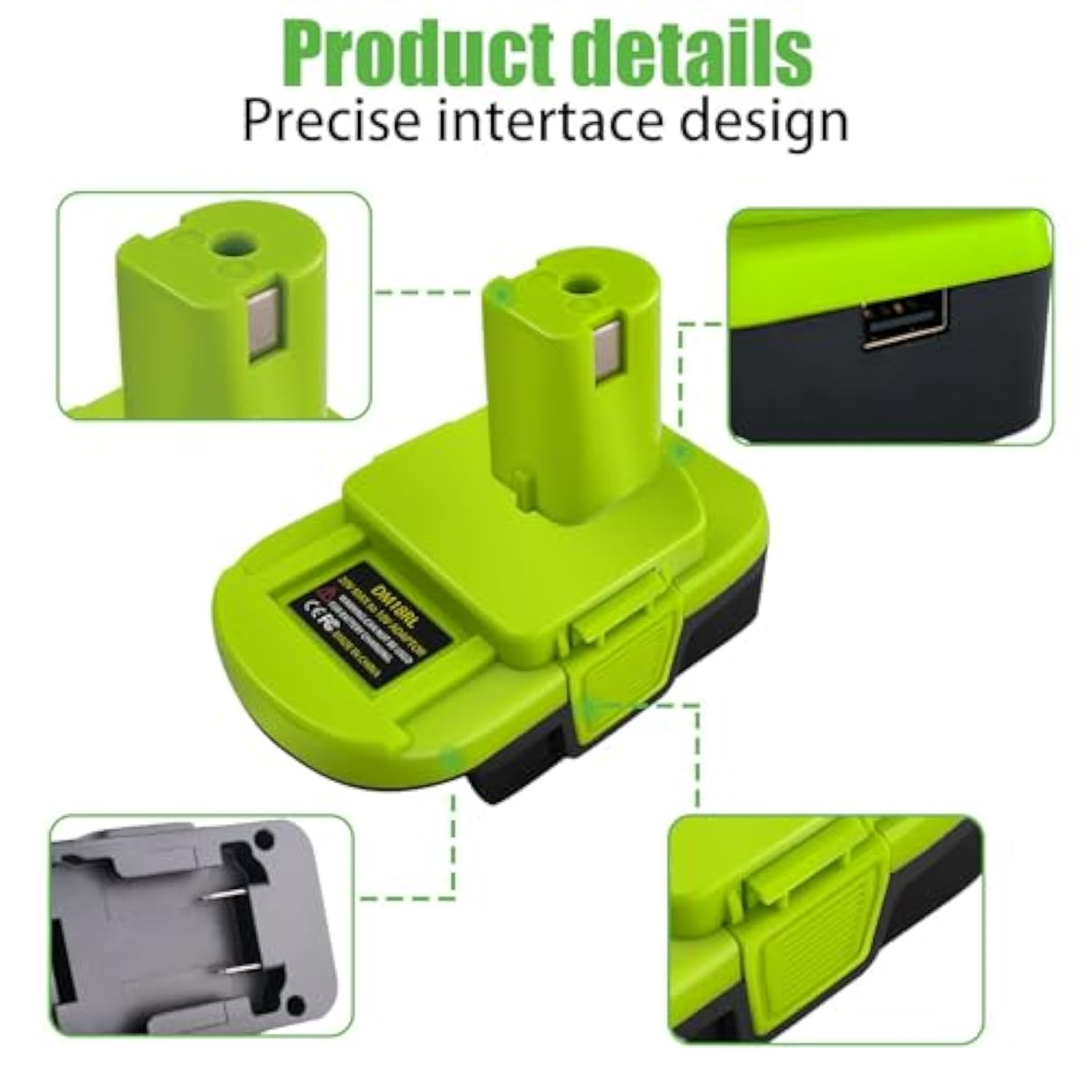 Dm18Rl Battery Adapter For Dewalt 20V& For Milwaukee18V Battery, Converter To For Ryobi 18V Lithium Battery For Ryobi 18V Power Tools, With 5V 2.1A Max Usb Charge