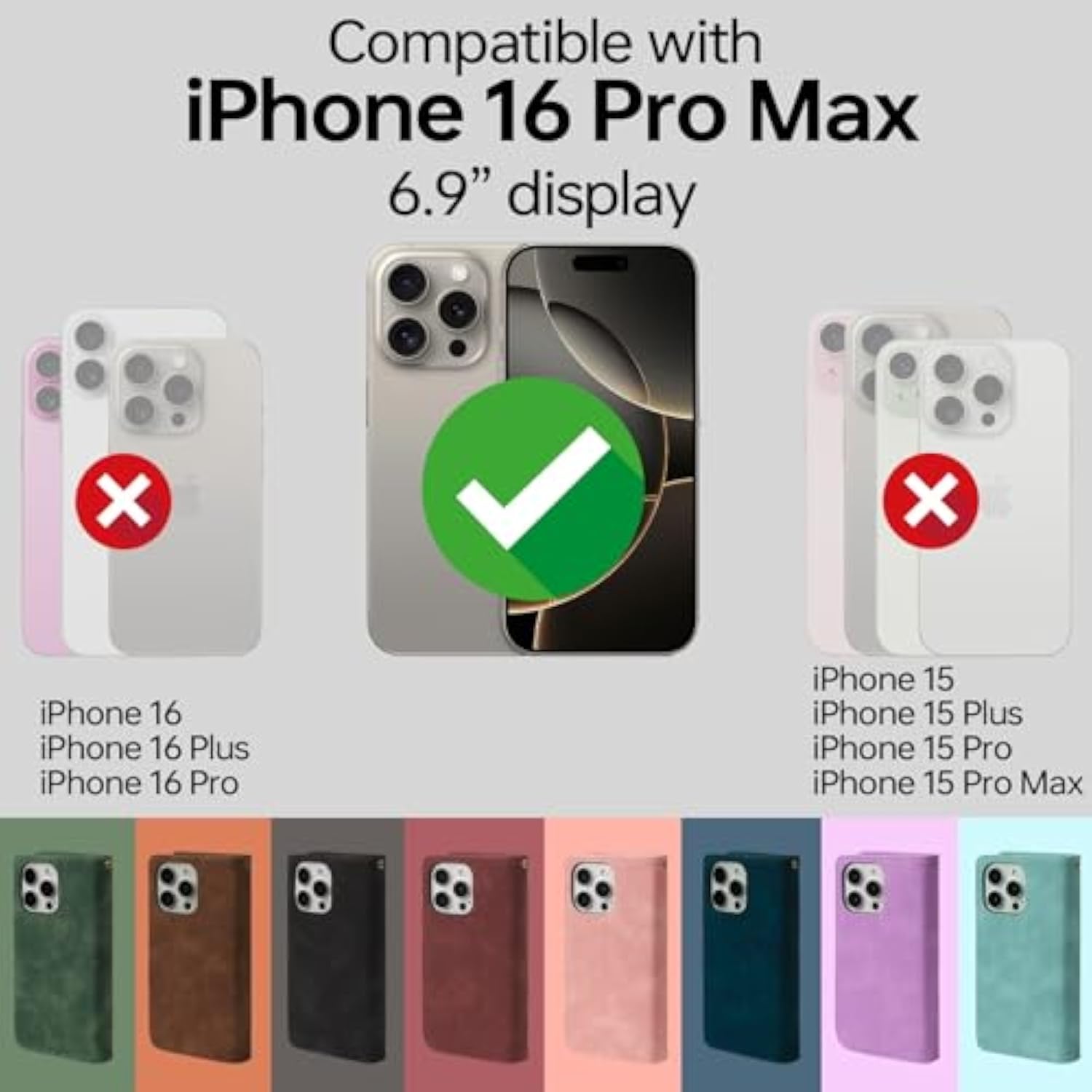 Compatible With Iphone 16 Pro Max Wallet Case - Pu Leather Wallet Case For Iphone 16 Pro Max With Credit Card Holder Rfid Blocking Zipper Pocket [Wrist Strap] Protective Case (Black)