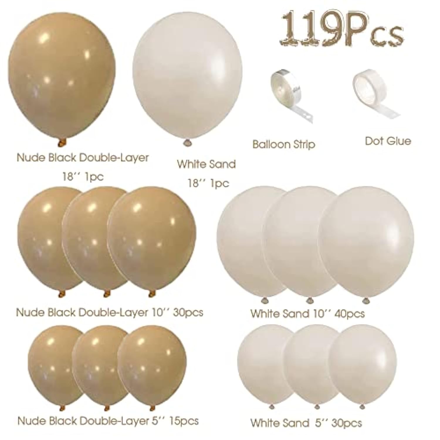 Nude Neutral Balloon Garland Arch Kit-119Pcs Tan Beige Double Stuffed