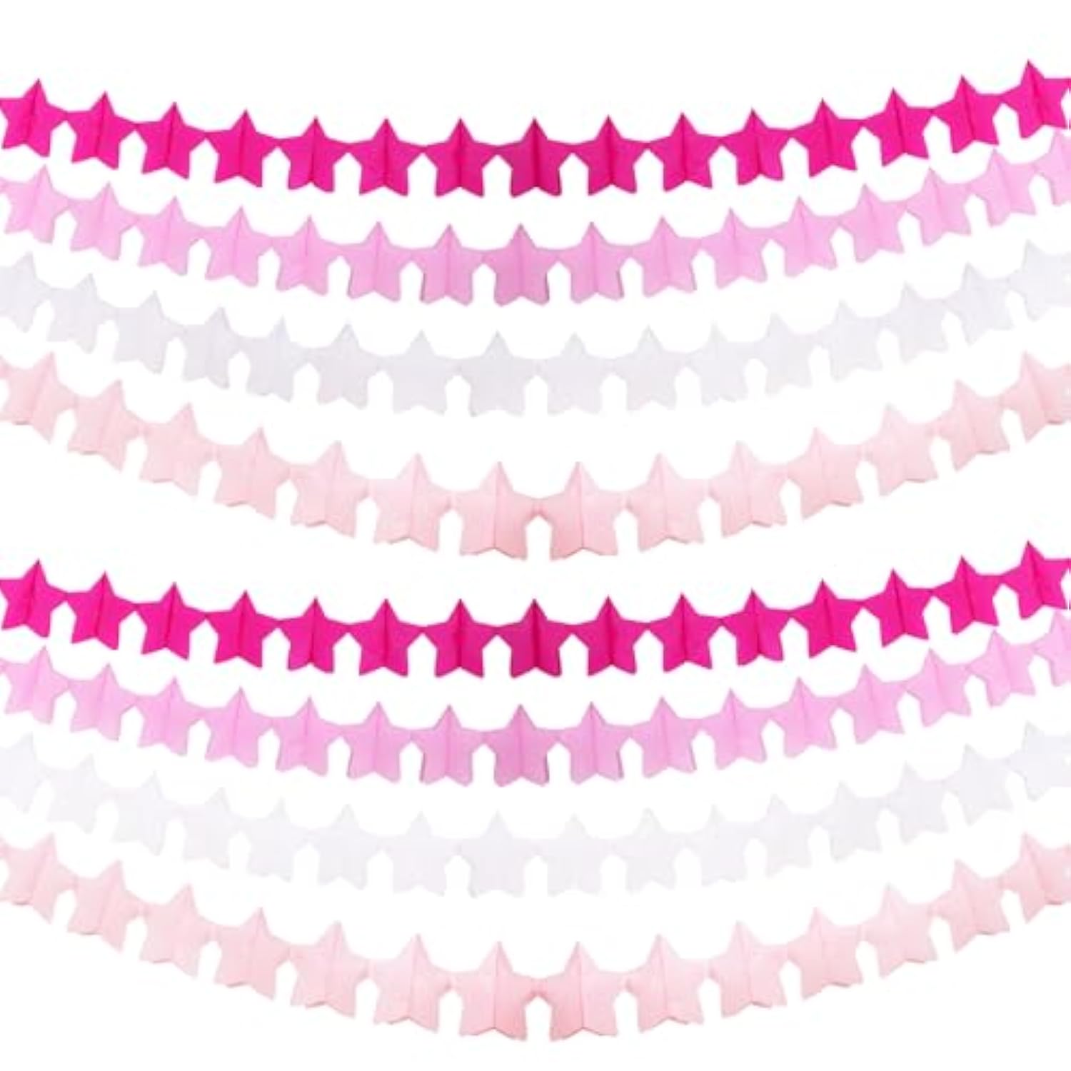 Hot-Pink Valentines-Day Party-Decorations Star Garland - Rose Pink White Streamers Hanging Banner Birthday Decor Wedding Baby Bridal Shower Girl Home Party Backdrop Engagement Bachelorette