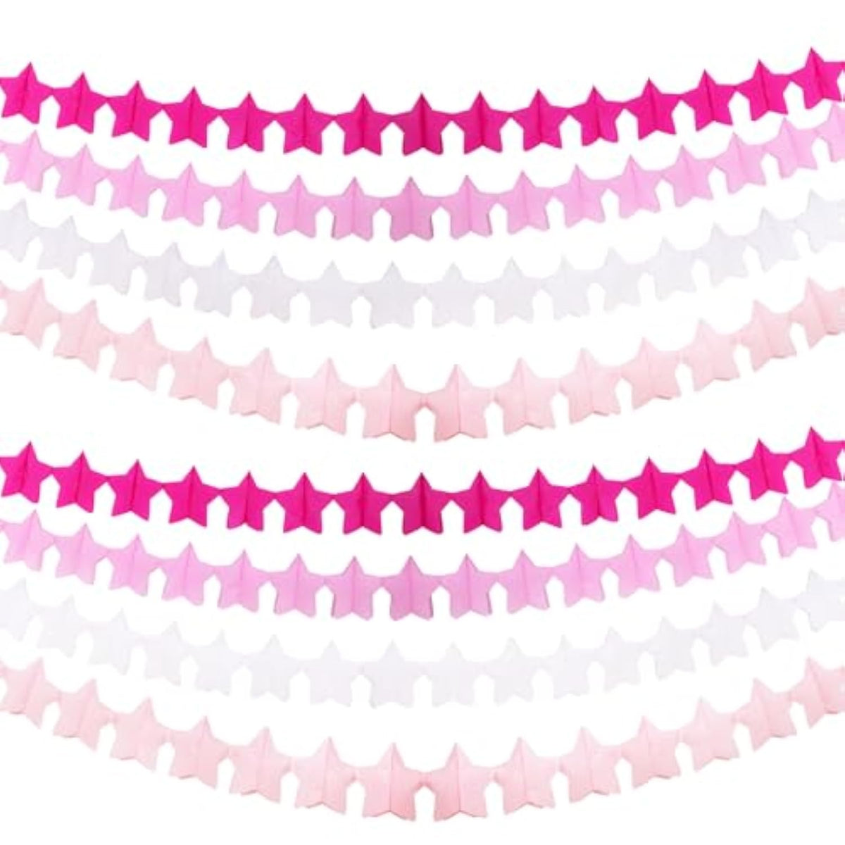 Hot-Pink Valentines-Day Party-Decorations Star Garland - Rose Pink White Streamers Hanging Banner Birthday Decor Wedding Baby Bridal Shower Girl Home Party Backdrop Engagement Bachelorette