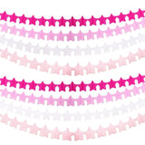 Hot-Pink Valentines-Day Party-Decorations Star Garland - Rose Pink White Streamers Hanging Banner Birthday Decor Wedding Baby Bridal Shower Girl Home Party Backdrop Engagement Bachelorette