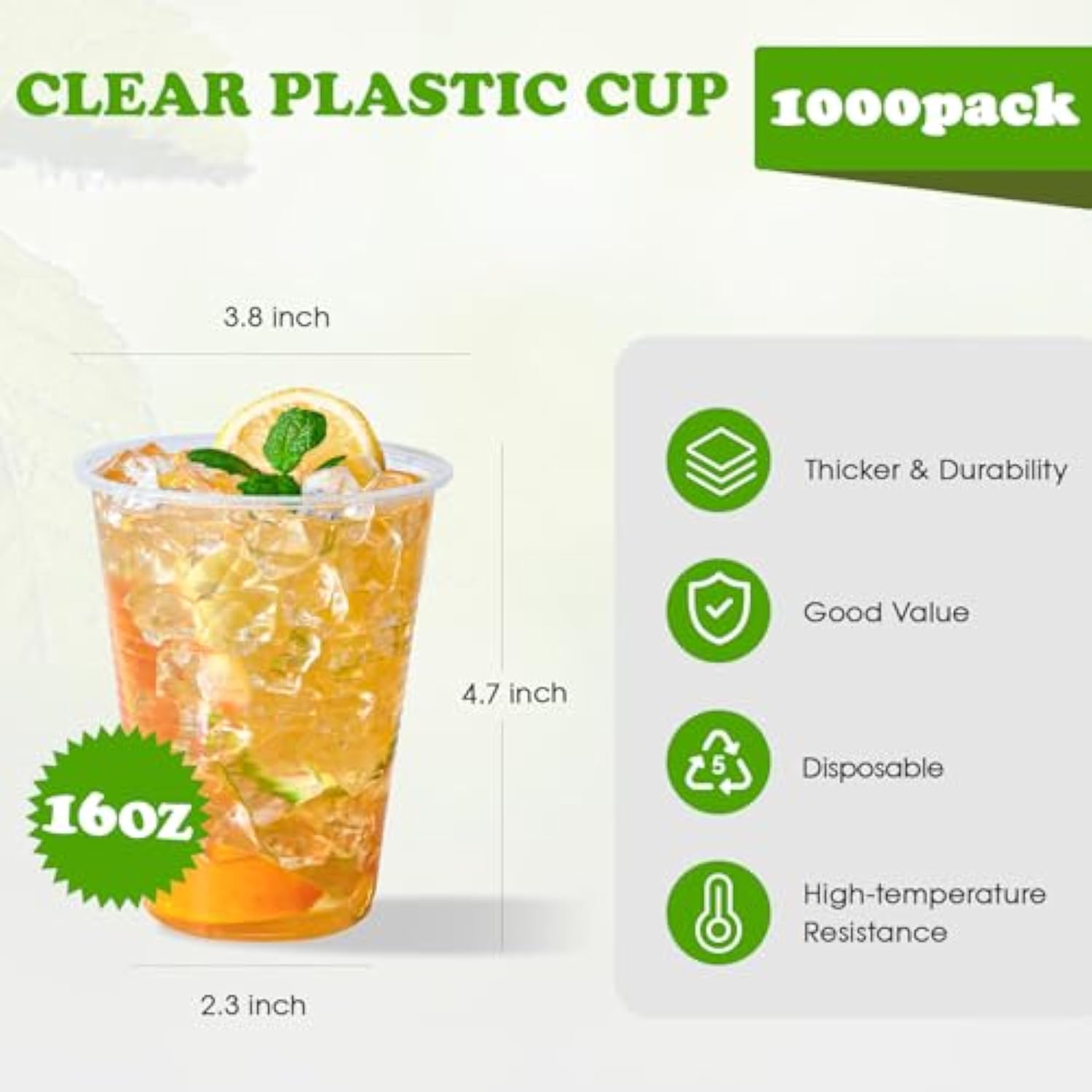 1000 Pack 16 Oz Clear Plastic Cups, Cold Disposable Party Drinking Cups For Parties, Picnic, Bbq & Events