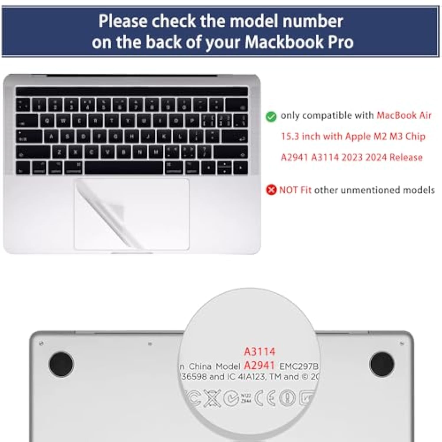 2 Pack Trackpad Protector For Macbook Air 15 Inch Trackpad Cover Unti-Scratch