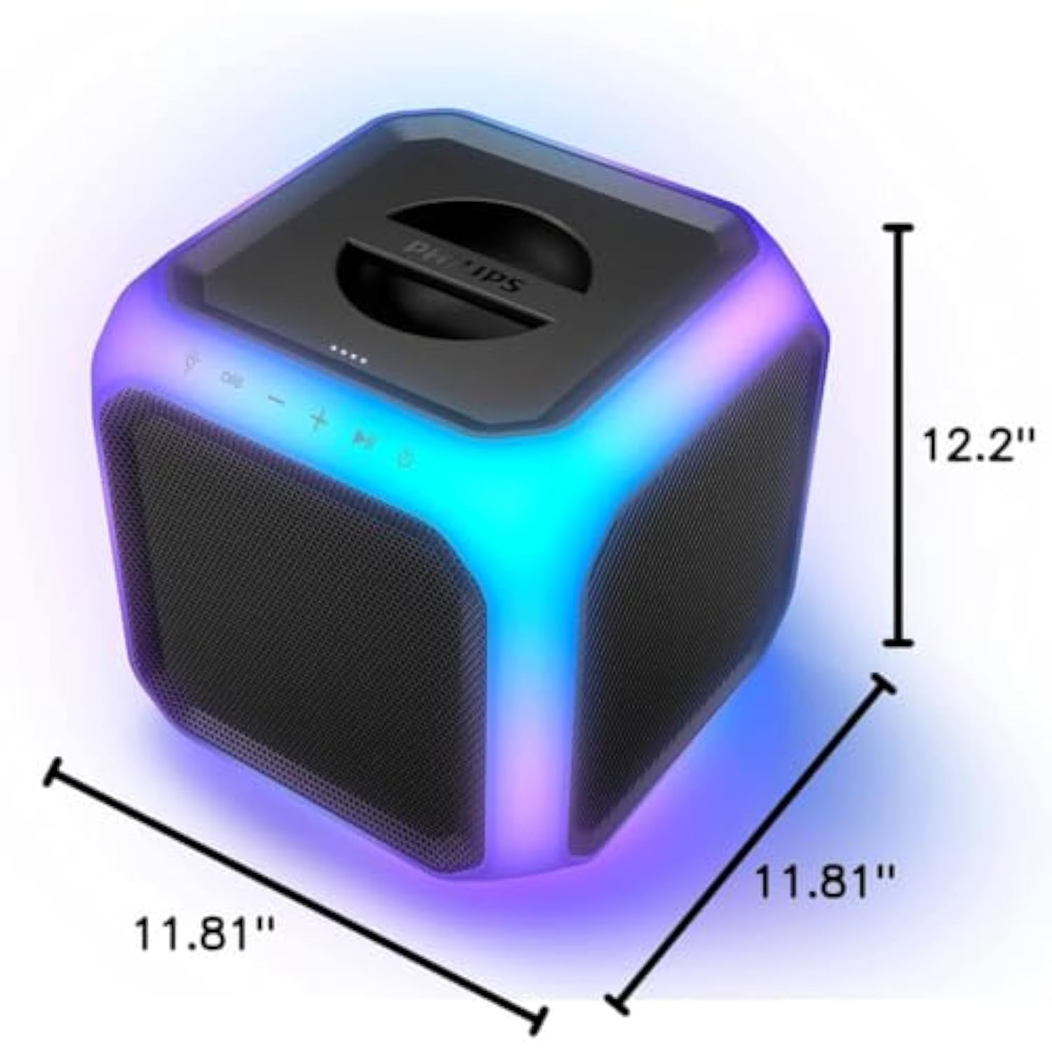 PHILIPS X7207 Bluetooth Party Cube Speaker with 360° Party Lights - Link up to 50 Speakers, Black