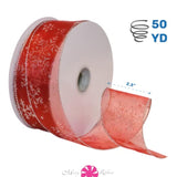 7405.60/50-919 Snowflake 2.5" X 50 Yd Nylon Sheer Wired Glitter Ribbon, Red/Silver, Ribbon Art Supplies For Christmas Decorations, Indoor Christmas Ribbon For Gift Wrapping Art Set