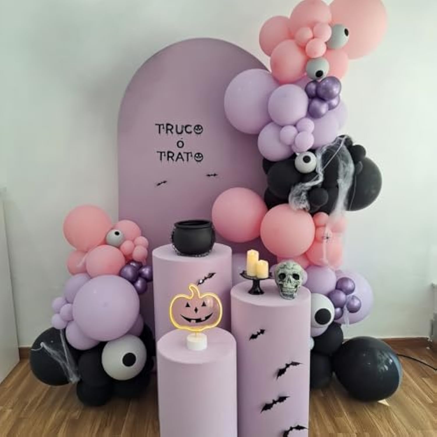 Halloween Balloon Garland Kit: Pastel Pink, Purple, Black & Eyeball Bats
