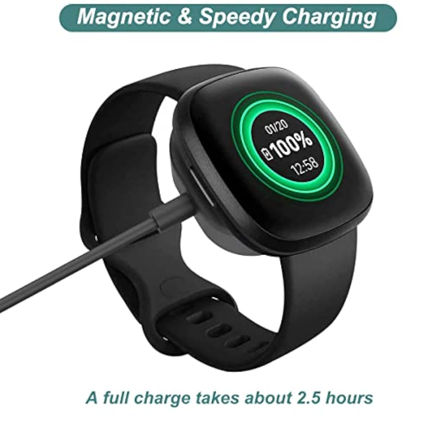 Charger For Fitbit Versa 4/Versa 3/Sense 2/Sense, Replacement Charging Cable Cord Magnetic Dock Stand For Fitbit Sense 1/2, Versa 3/4 Smartwatch [2Pack, 1M/3.3Ft]