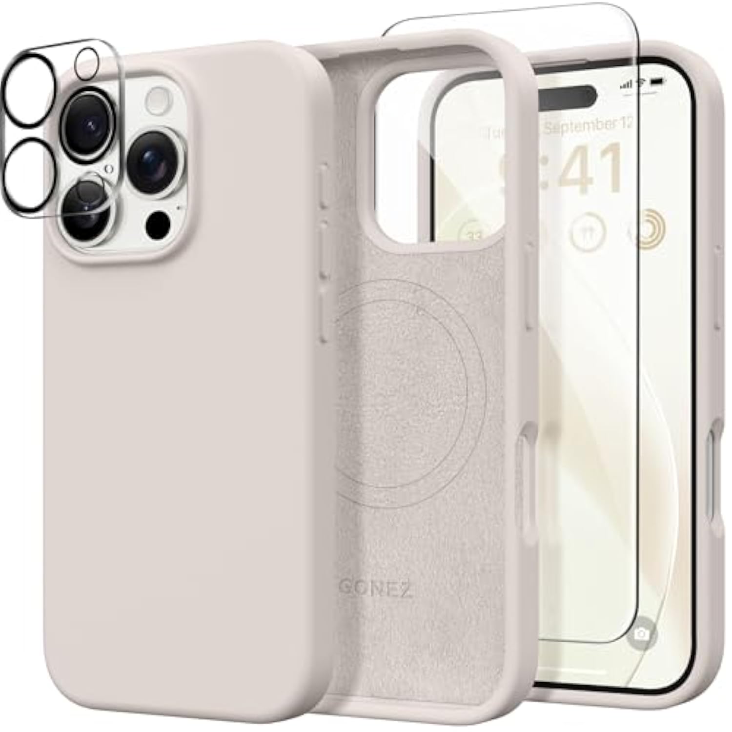 iPhone 16 Pro Max Magnetic Silicone Case with Screen & Camera Protector Stone