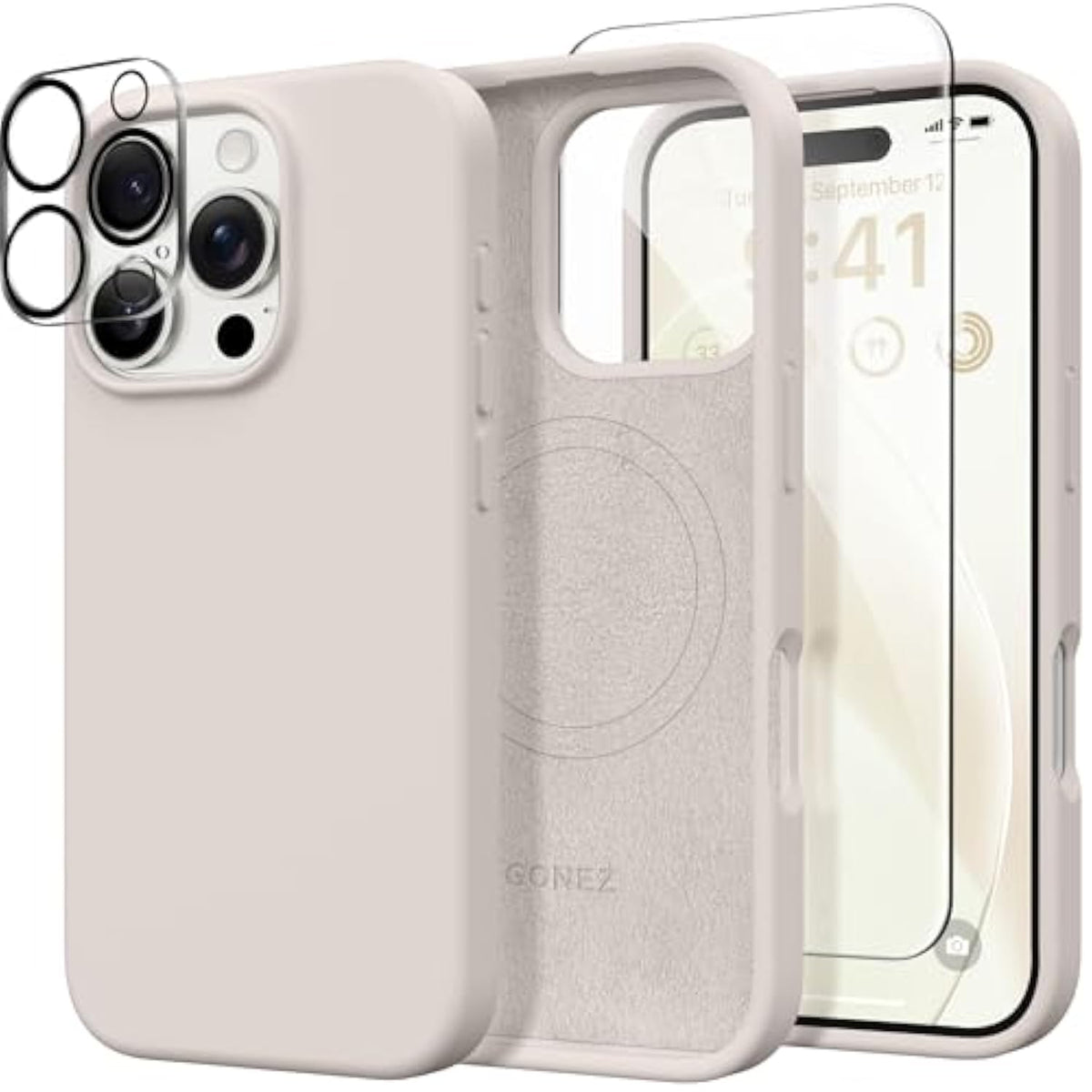 iPhone 16 Pro Max Magnetic Silicone Case with Screen & Camera Protector Stone