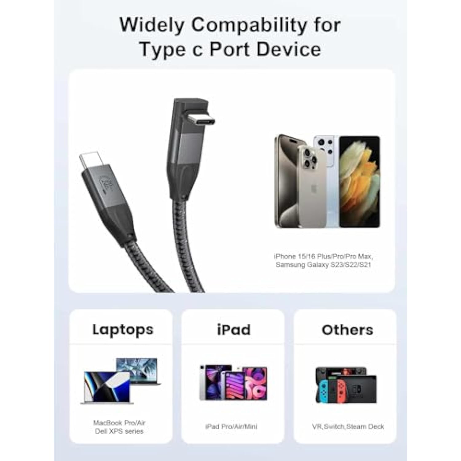 240W Usb C To Usb C Cable, Right Angle Usb C 3.2 Gen 2 Cable 20Gbps Usb Type C