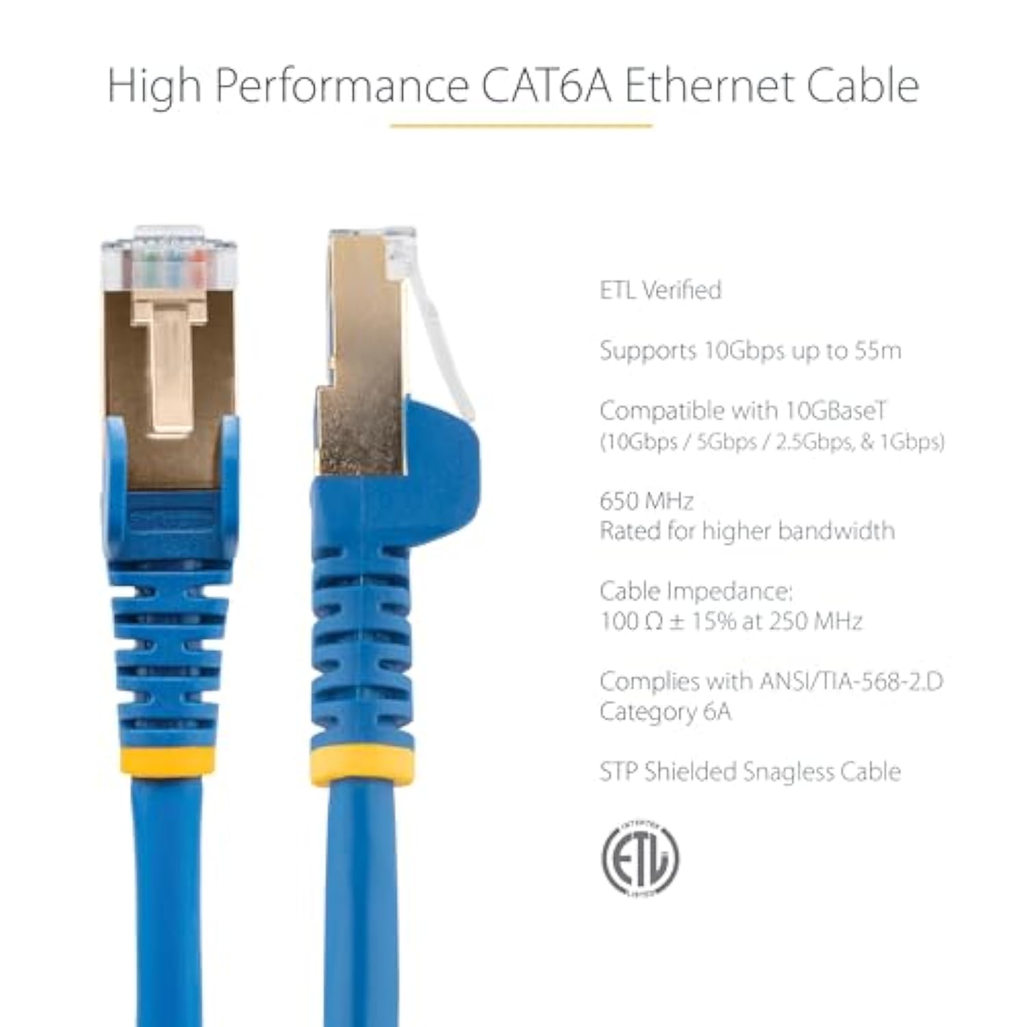 10Ft Cat6A Ethernet Cable - 10 Gigabit Shielded Snagless Rj45 100W Poe Patch C