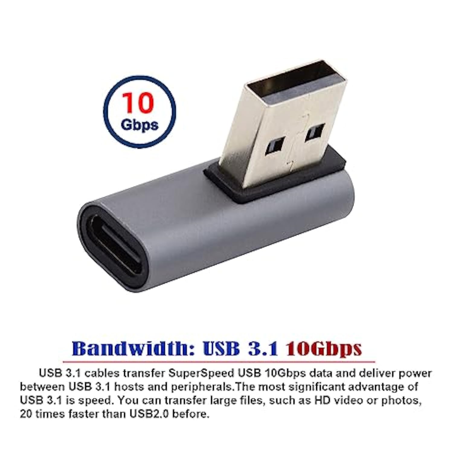 cablecc Low Profile USB-C Type C Female 90 Degree Right Angled to A Male USB 3