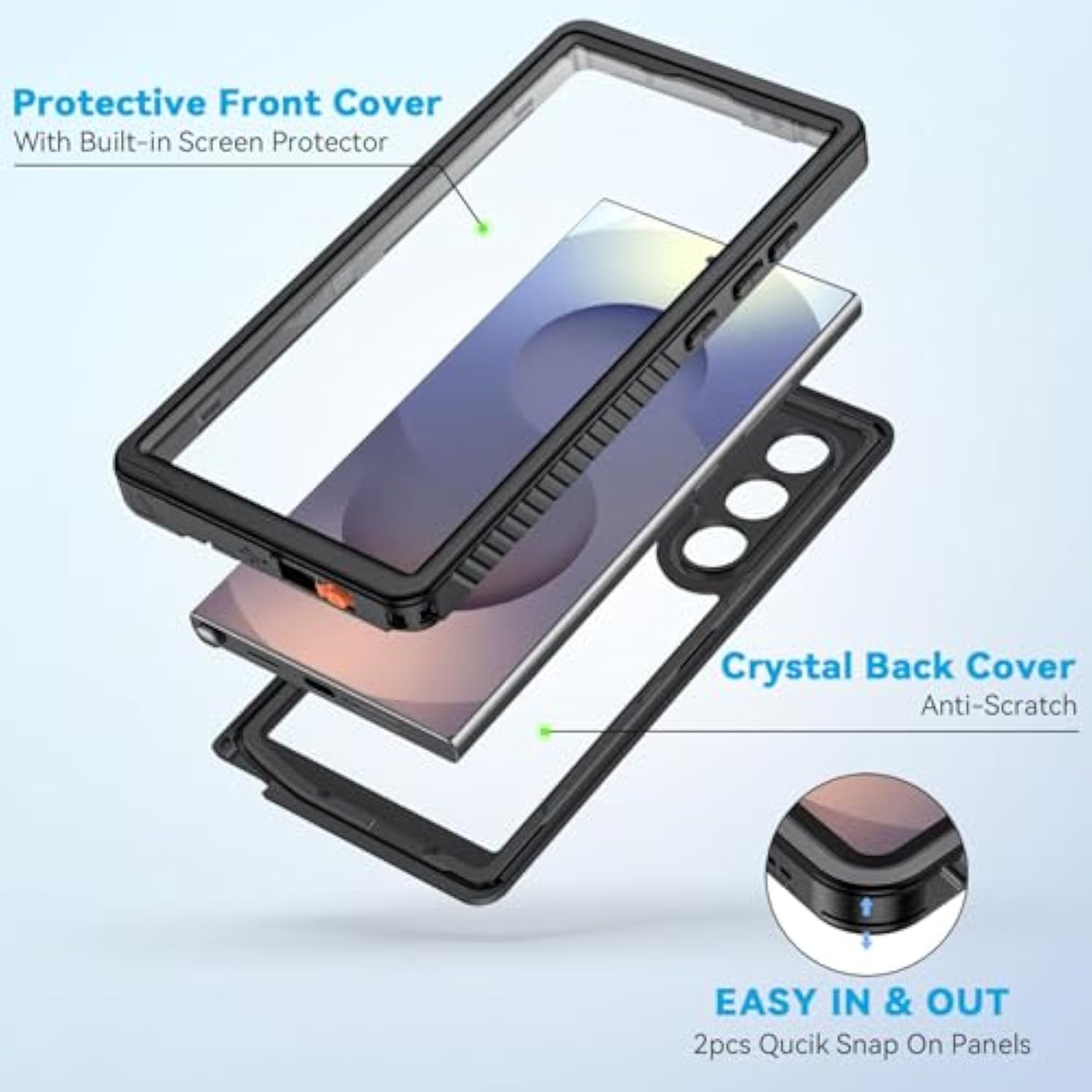 Magnetic For Samsung Galaxy S25 Ultra Case, Ip68 Waterproof Dustproof, Built-In Screen Protector, Rugged Full Body Shockproof Cover For Galaxy S25 Ultra 5G 6.9 Inch, Black/Clear