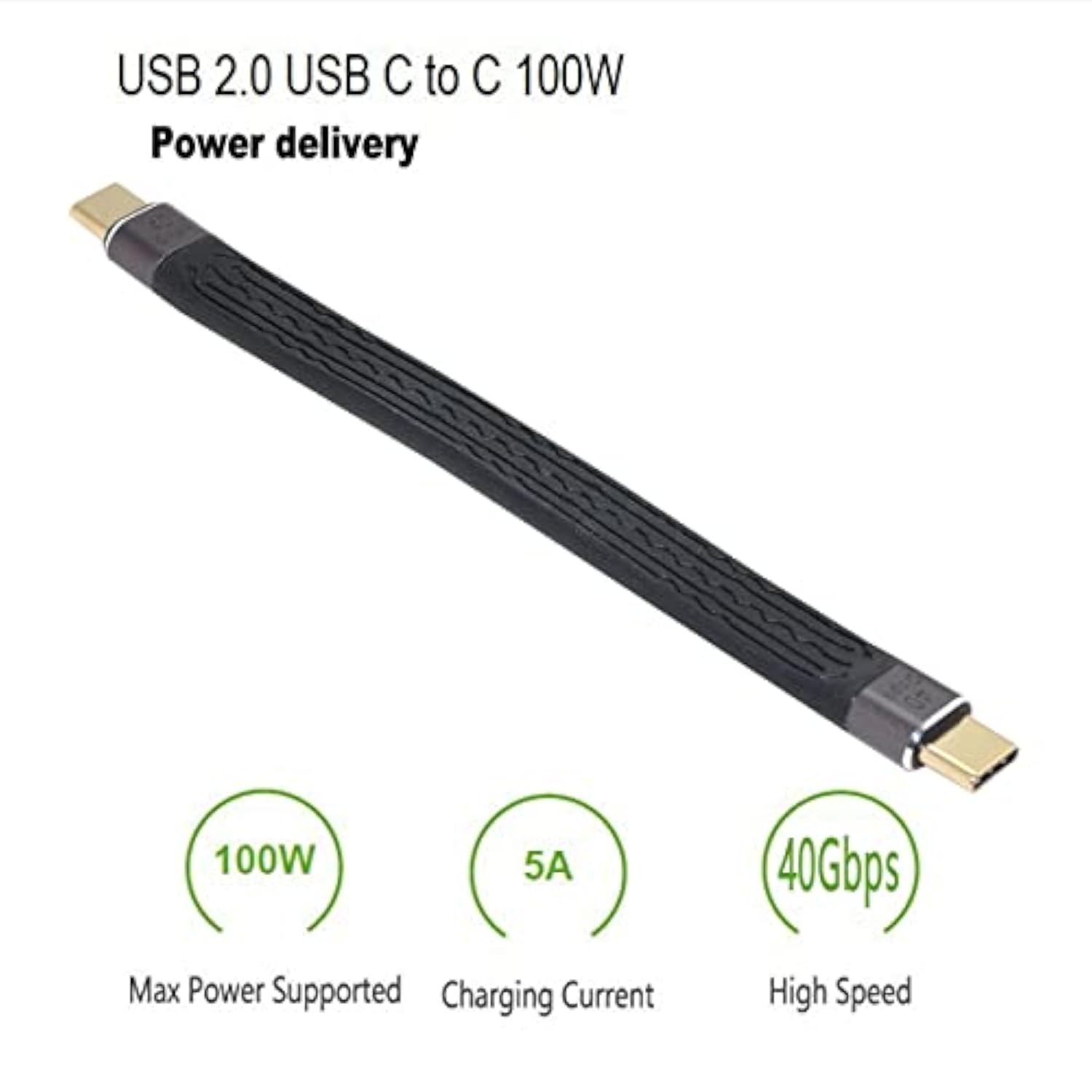 Cablecc Type-C USB-C Male to Male USB4 40Gbps 100W 8K Flat Slim FPC Data Cable