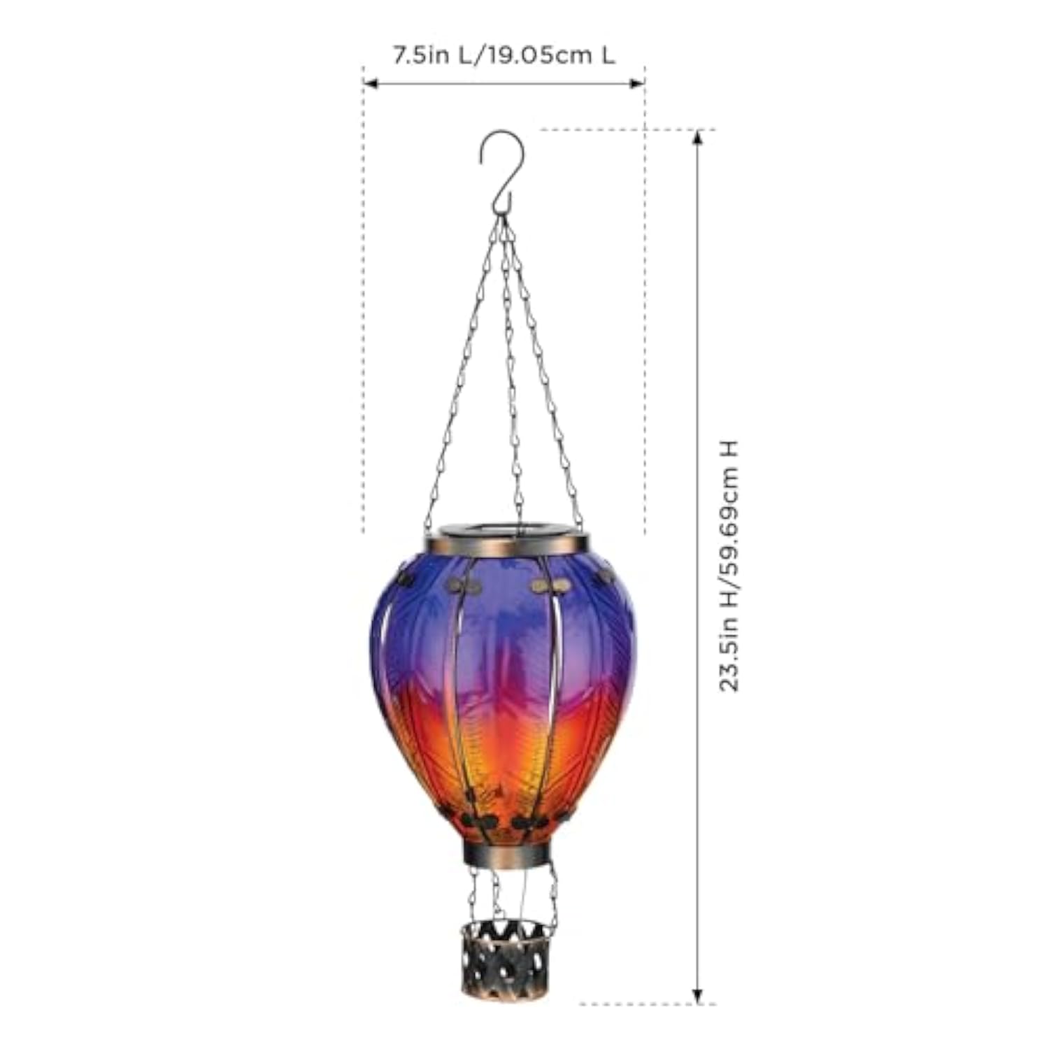 23.5 Inch Hot Air Balloon Solar Lantern – Hanging Solar-Powered Led Lights, Waterproof Portable Decorative Outdoor Lamp Made Of Metal & Glass For Garden, Patios & Pathway – Purple