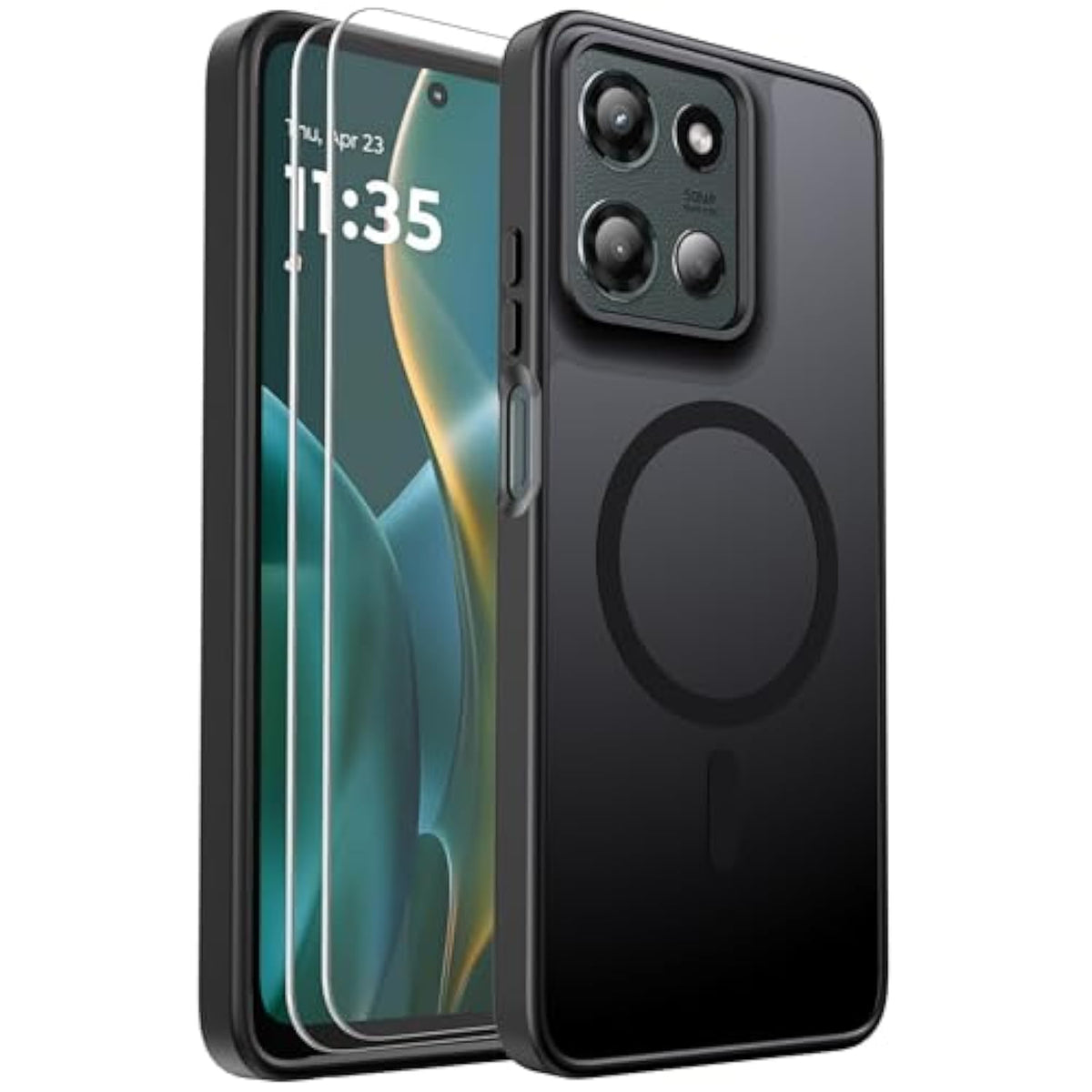 For Motorola Moto G 5G 2025 Case Magnetic Shockproof, [Fit For Magsafe] [Glass Screen Protector] Translucent Anti-Fingerprint Case For Motorola Moto G 5G 2025 (Black)